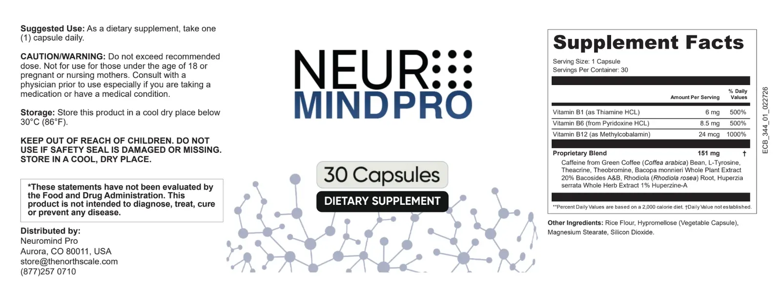 NeuroMind Pro supplement facts label